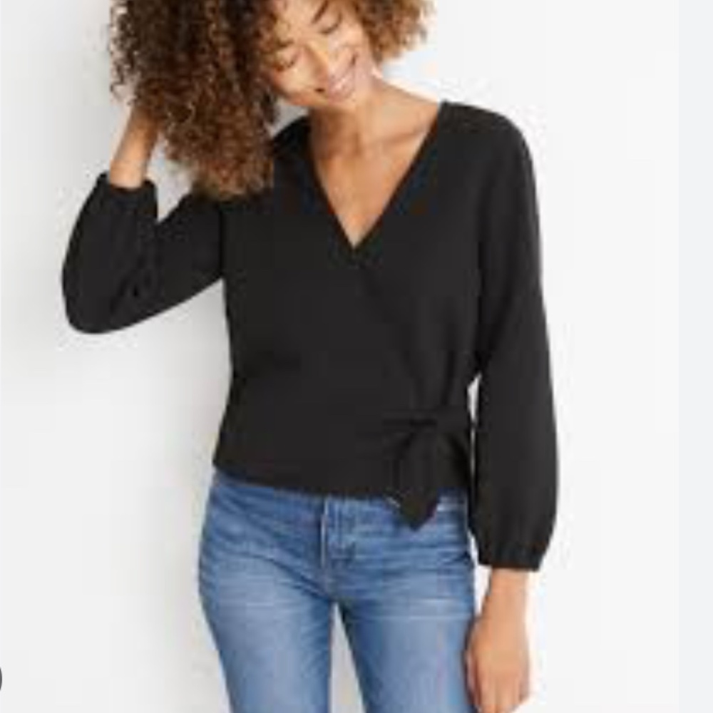 Madewell Texture and Thread Black wrap top size small